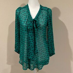 Horse Blouse Green and Navy Blue Size XS